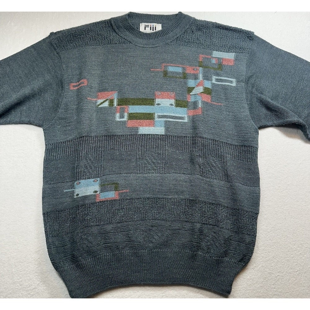 Vintage FIJI Men's Wool Blend Turtleneck Sweater M‎ Green Made in Italy 90s